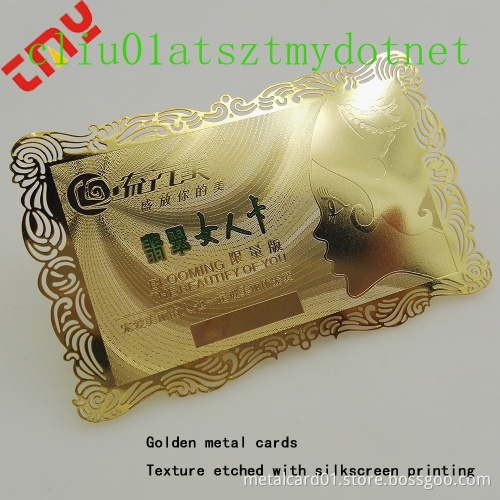 Custom Brass Finish Stainless Steel Cutout Metal Business Card, Surface Etching Business Card Brushed VIP Membership Card